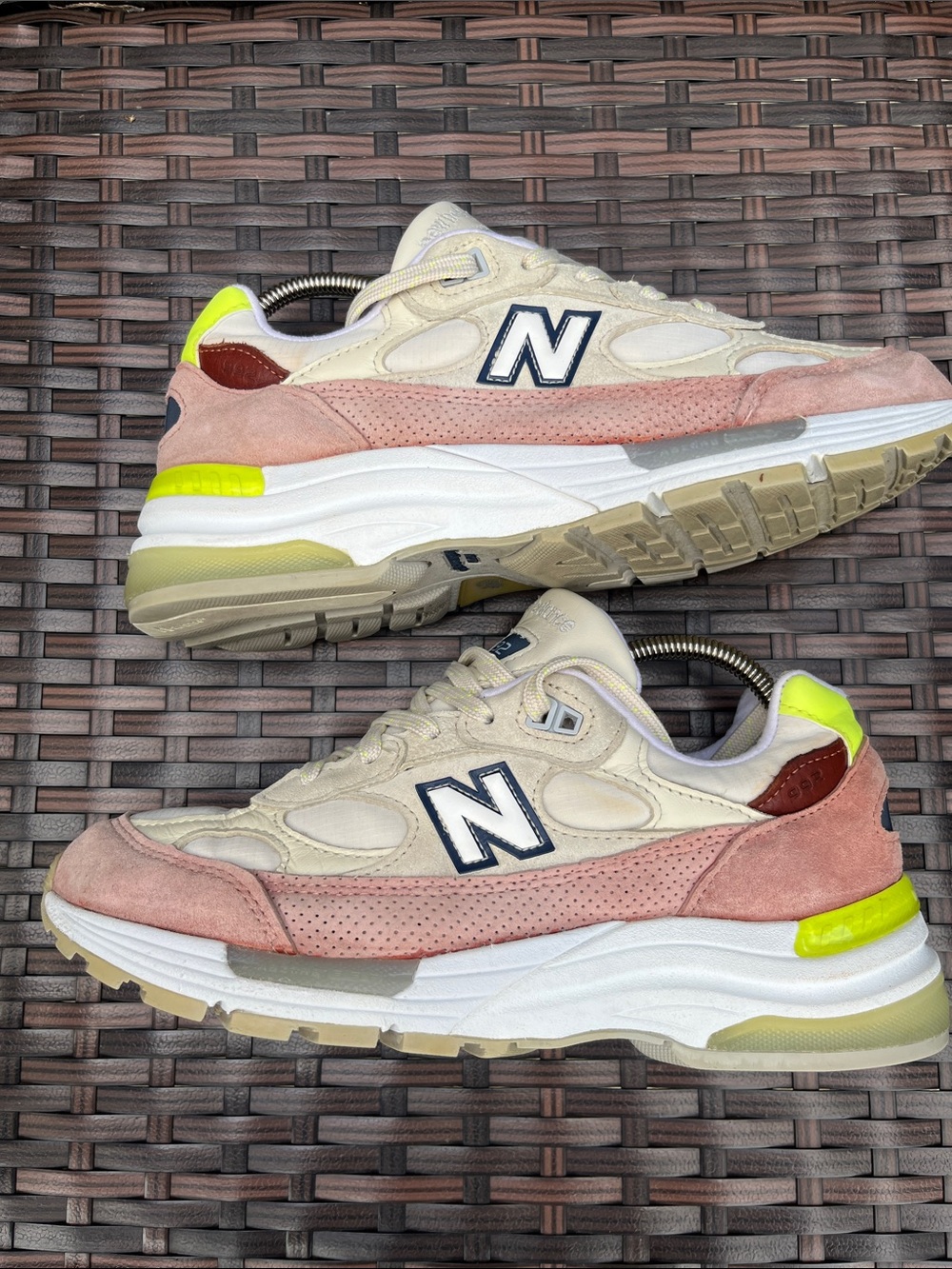 New Balance 992 Pink Suede & Cream Leather Sneakers